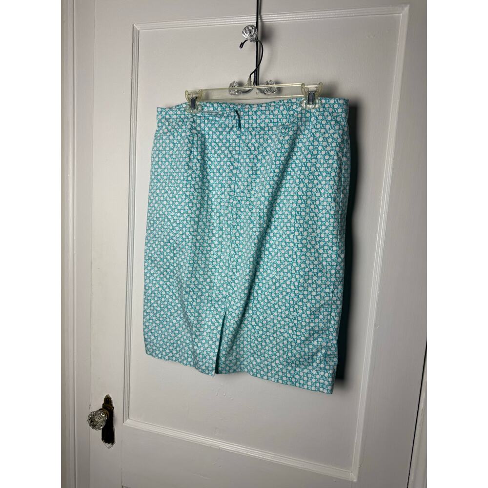 Talbots Skirt Women's 12 Blue White Summer Picnic Straight Skirt Stretch Preppy - Picture 3 of 7
